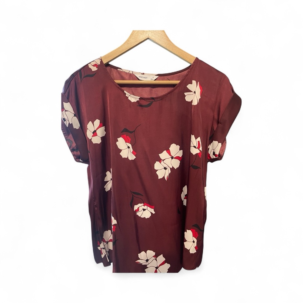 Nine West Burgundy Floral Blouse